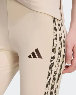 ADIDAS - LEGGINGS AOP 3S LEG BEIGE CON DETTAGLI LEOPARDATI, KR7619