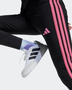 ADIDAS - LEGGINGS JUNIOR ( 9-15 ANNI) TRE STRISCE NERI CON DETTAGLI FUXIA, JY0569