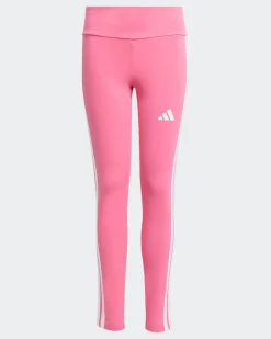 ADIDAS - LEGGINGS JUNIOR ( 9-15 ANNI) TRE STRISCE ROSA CON DETTAGLI BIANCHI- JY07319