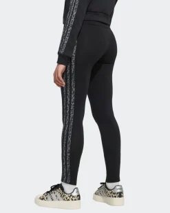ADIDAS - LEGGINGS JUNIOR ( DA 9 A 15 ANNI) AN 3S NERI CON DETTAGLI LEOPARDATI,  KC7207