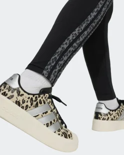 ADIDAS - LEGGINGS JUNIOR ( DA 9 A 15 ANNI) AN 3S NERI CON DETTAGLI LEOPARDATI,  KC7207