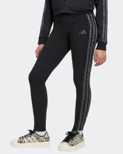 ADIDAS - LEGGINGS JUNIOR ( DA 9 A 15 ANNI) AN 3S NERI CON DETTAGLI LEOPARDATI,  KC7207