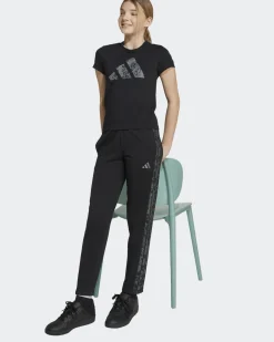 ADIDAS - LEGGINGS JUNIOR NERI CON 3 STRISCE ANIMALIER FRENCH TERRY - KC5412