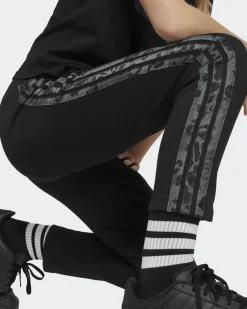 ADIDAS - LEGGINGS JUNIOR NERI CON 3 STRISCE ANIMALIER FRENCH TERRY  - KC5412