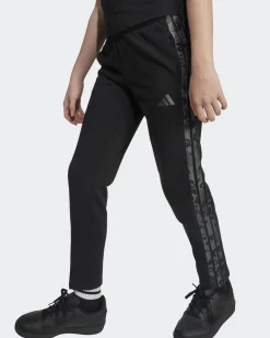 ADIDAS - LEGGINGS JUNIOR NERI CON 3 STRISCE ANIMALIER FRENCH TERRY  - KC5412