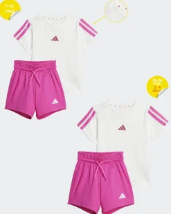 ADIDAS - PANTALONCINO + T-SHIRT BABY BIANCO E FUXIA ESSENTIALS T-SET- JD6480