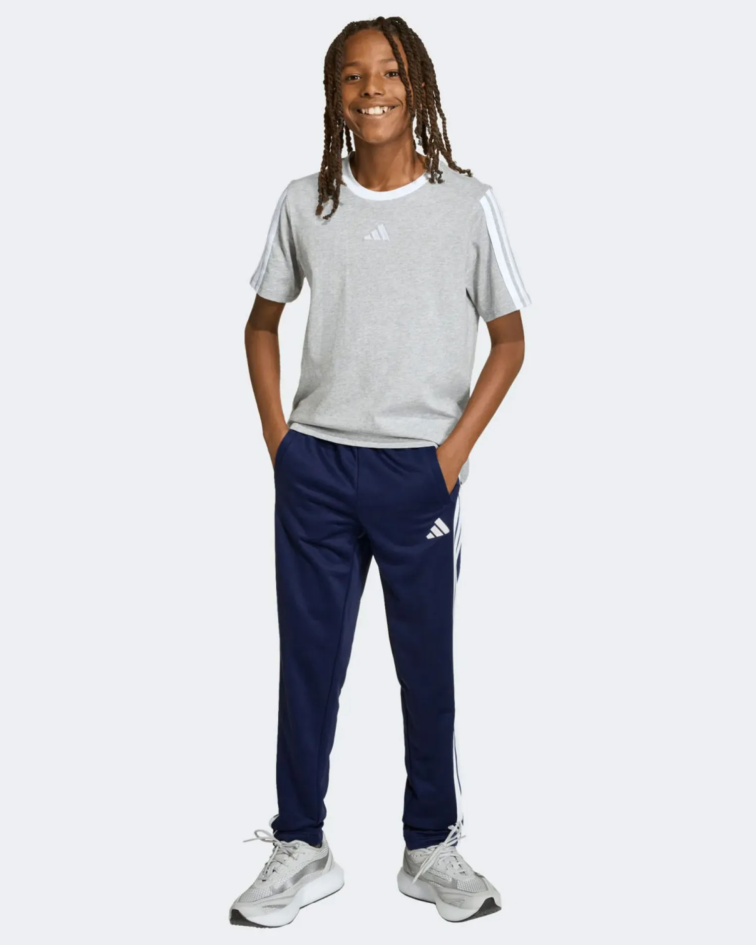 ADIDAS - PANTALONE TUTA JUNIOR (7-15 ANNI) TR-ES 3S BLU CON DETTAGLI BIANCHI - KE6072