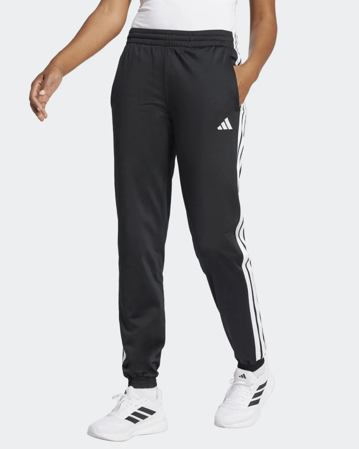 ADIDAS -PANTALONI DA TUTA DONNA NERI CON 3 BANDE BIANCHE ESSENTIALS TRICOT 3-STRIPES - JF3383