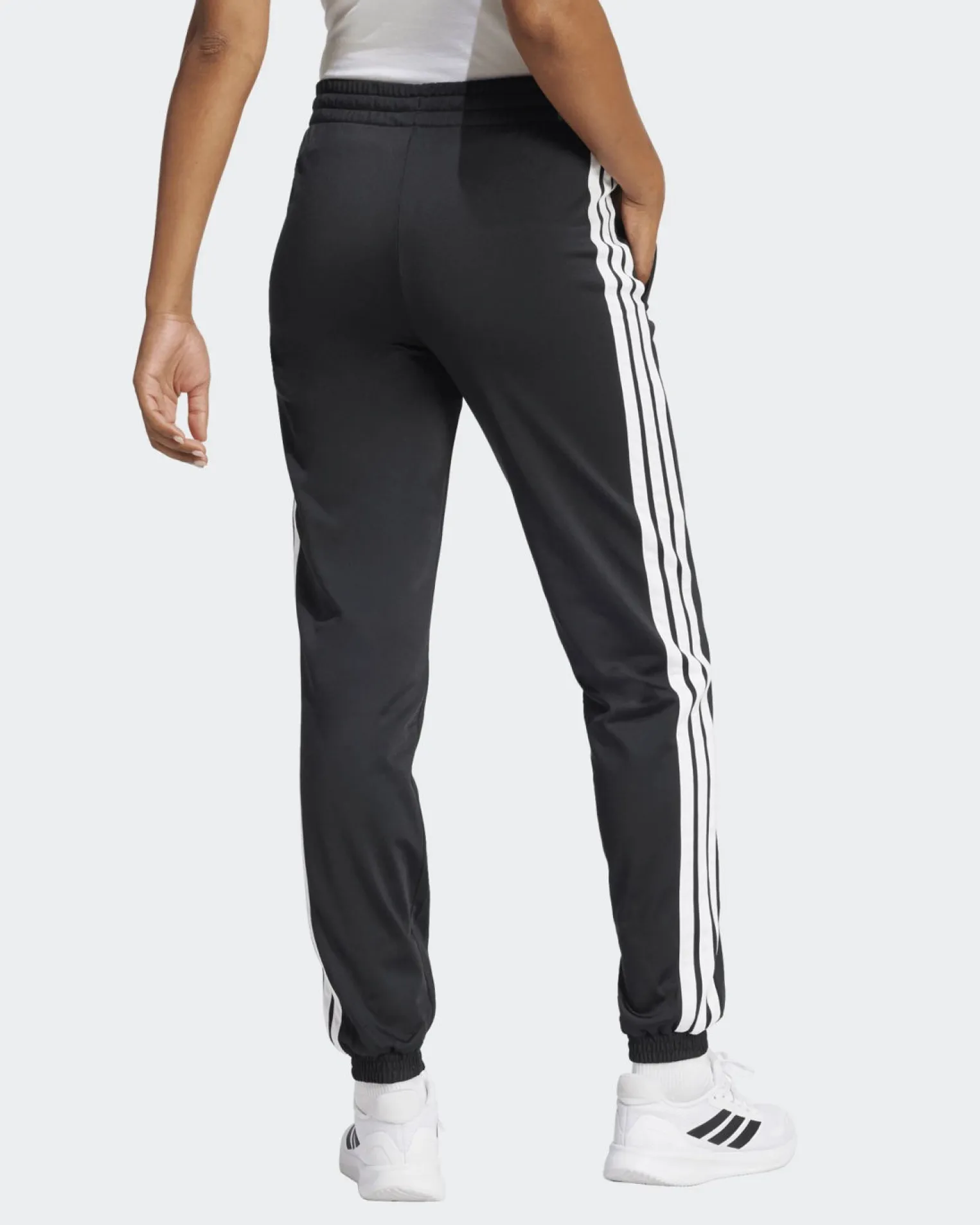 ADIDAS -PANTALONI DA TUTA DONNA NERI CON 3 BANDE BIANCHE ESSENTIALS TRICOT 3-STRIPES - JF3383