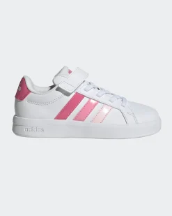 ADIDAS - SCARPA BIANCA GRAND COURT 3.0 STRISCE ROSA DA BAMBINI 28-35 - KJ4370