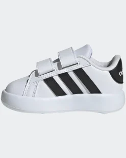 ADIDAS - SCARPA GRAND COURT 2.0 INFANT BIANCA CON BANDE NERE E STRAPPO numerata 19/27 -  ID5271