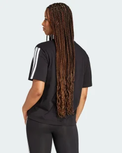 ADIDAS - T-SHIRT DONNA MEZZA MANICA  NERA CON 3 BANDE BIANCHE  ESSENTIALS 3-STRIPES - JC5960