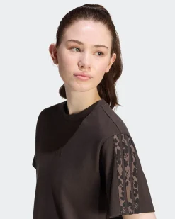 ADIDAS - T-SHIRT MEZZA MANICA AOP 3S SJ TEE MARRONE CON DETTAGLI LEOPARDATI DA DONNA, KV9298