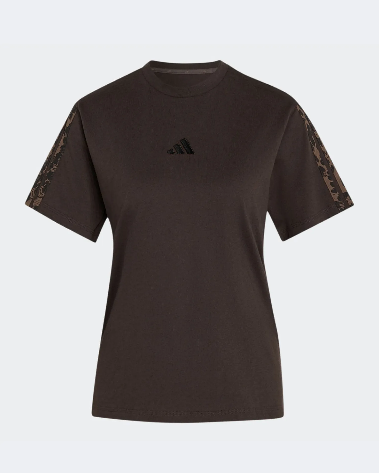 ADIDAS - T-SHIRT MEZZA MANICA AOP 3S SJ TEE MARRONE CON DETTAGLI LEOPARDATI DA DONNA, KV9298