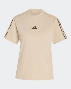 ADIDAS - T-SHIRT MEZZA MANICA AOP 3S SJ TEE BEIGE CON DETTAGLI LEOPARDATI DA DONNA, KT0407