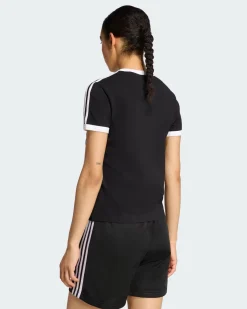 ADIDAS -T-SHIRT MEZZA MANICA SLIM 3 STRISCE NERA DA DONNA, KD7980