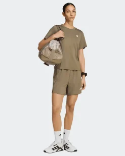 ADIDAS -T-SHIRT MEZZA MANICA WORKOUT ESSENTIALS MIN CREW TEE MARRONE DA DONNA,  KT1244