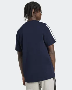 ADIDAS -T-SHIRT UOMO MEZZA MANICA BLU CON BANDE BIANCHE -  JV6785