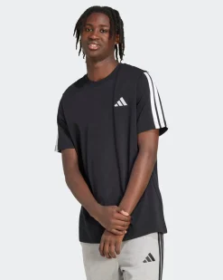ADIDAS -T-SHIRT UOMO MEZZA MANICA NERA CON BANDE BIANCHE -   JV6783