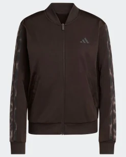 ADIDAS - TUTA COMPLETA FULL ZIP MARRONE CON DETTAGLI ANIMALIER DA DONNA, KB8933