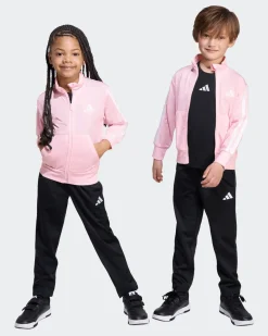 ADIDAS - TUTA COMPLETA KIDS ROSA CON 3 BANDE BIANCHE ESSENTIALS CLIMACOOL - JX8771
