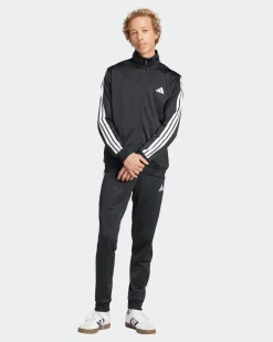 ADIDAS -  TUTA UOMO NERA CON 3 BANDE BIANCHE ESSENTIALS 3-STRIPES -JI8858