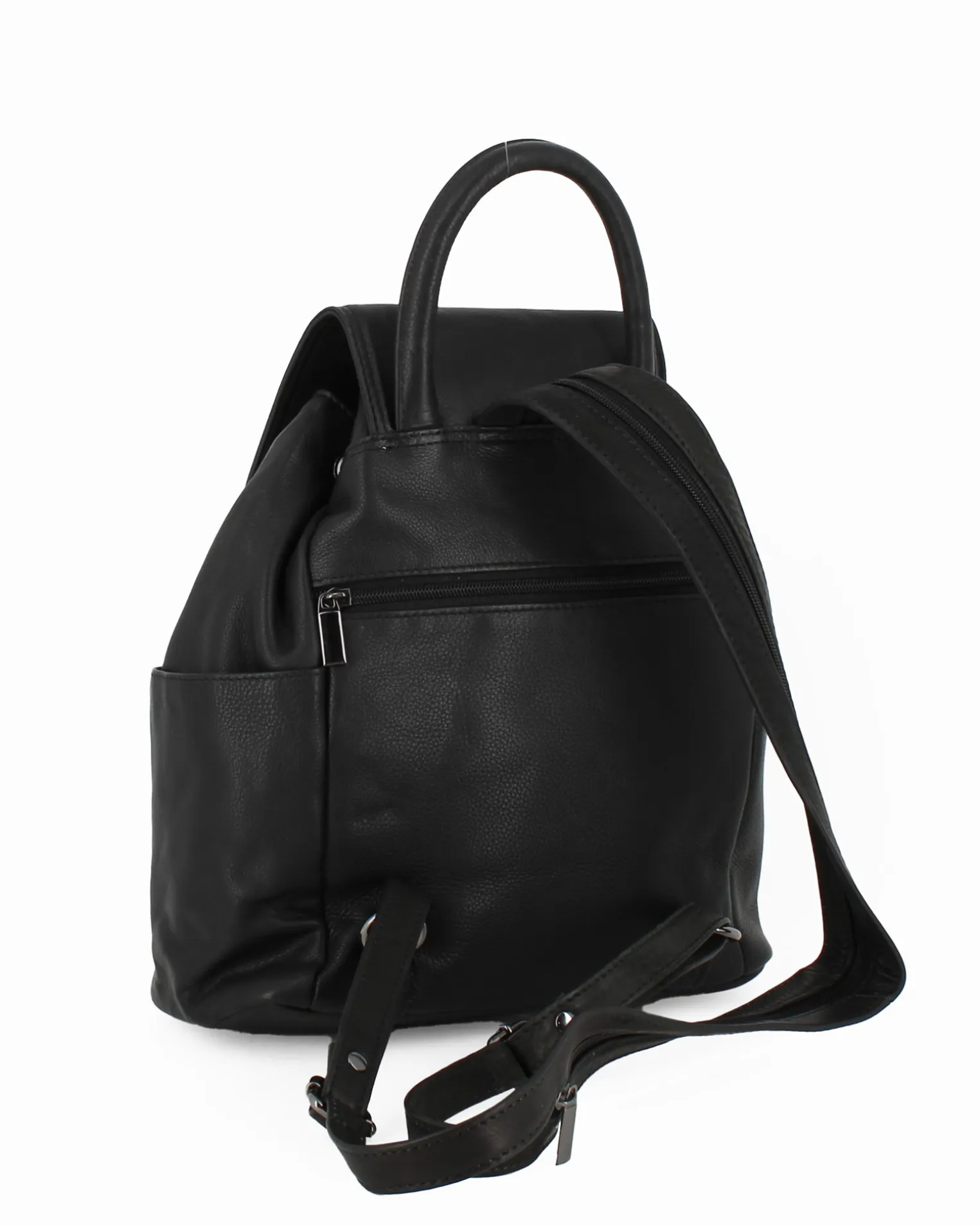 ALEX & CO - Zaino nero in VERA PELLE con coulisse e patta