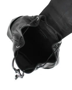 ALEX & CO - Zaino nero in VERA PELLE con coulisse e patta