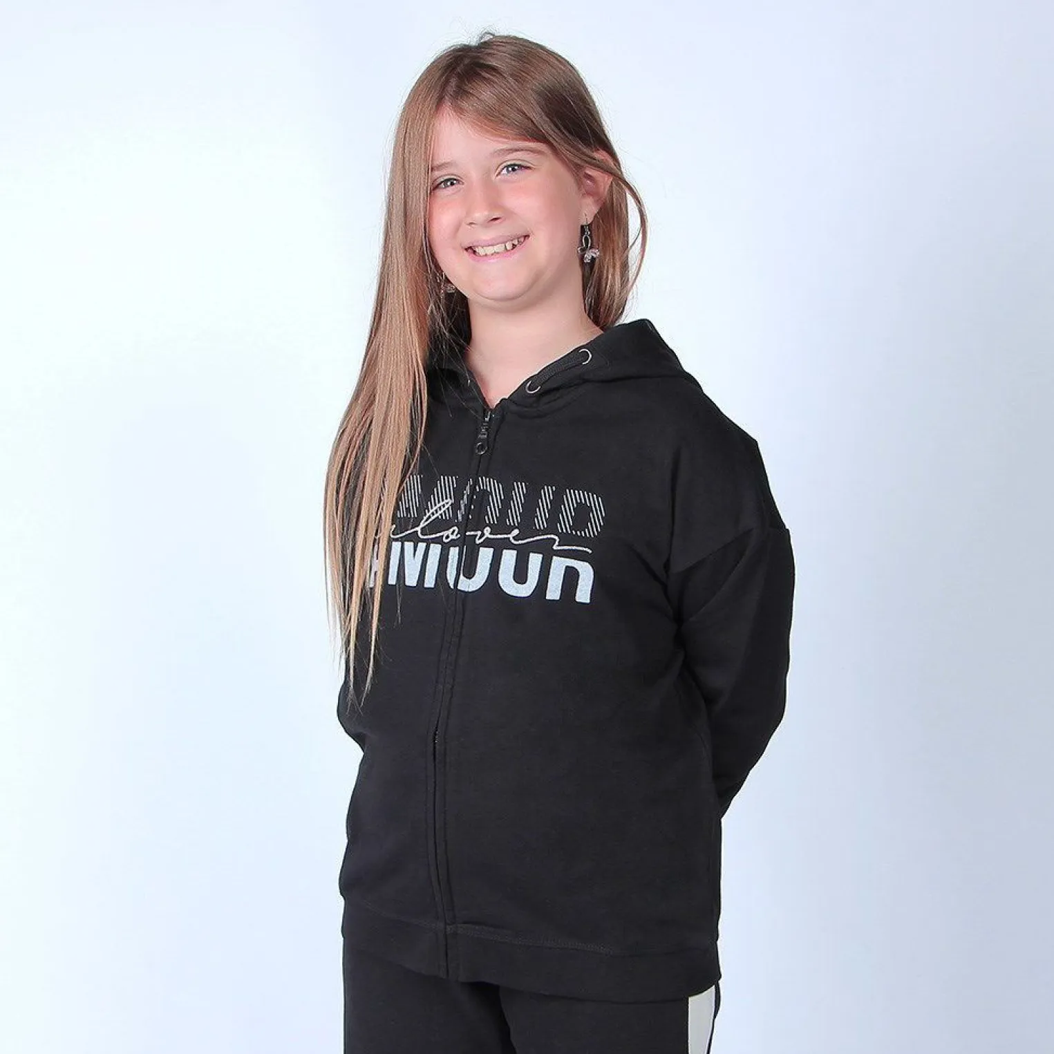AMERICAN RAP - FELPA NERA FULL ZIP CON CAPPUCCIO