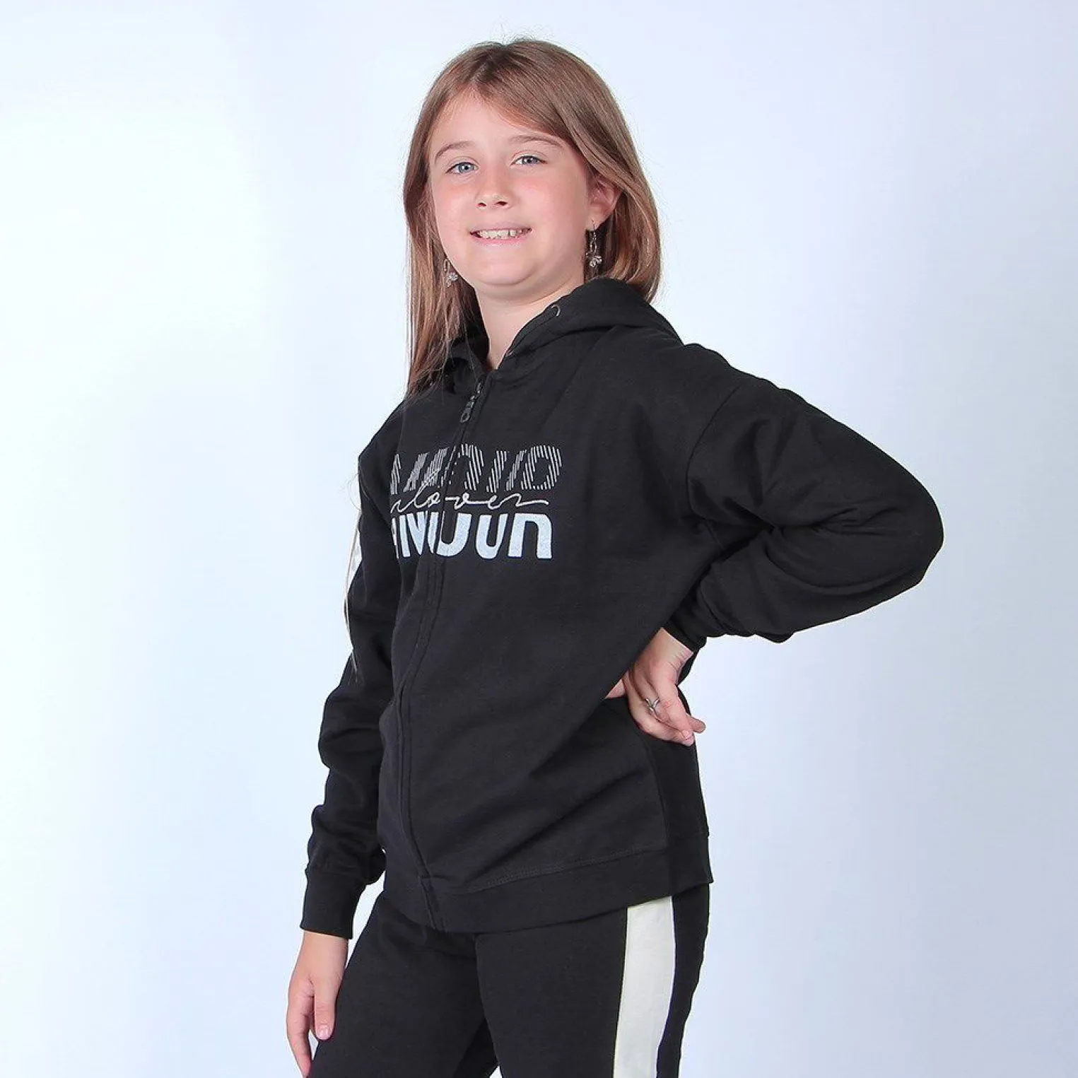 AMERICAN RAP - FELPA NERA FULL ZIP CON CAPPUCCIO