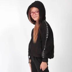 AMERICAN RAP - FELPA PELLICCETTA NERA CON ZIP E CAPPUCCIO