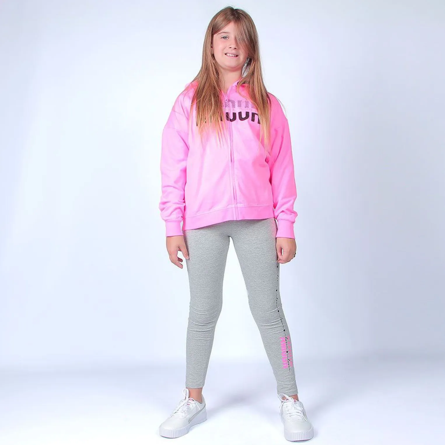 AMERICAN RAP - FELPA ROSA FULL ZIP CON CAPPUCCIO