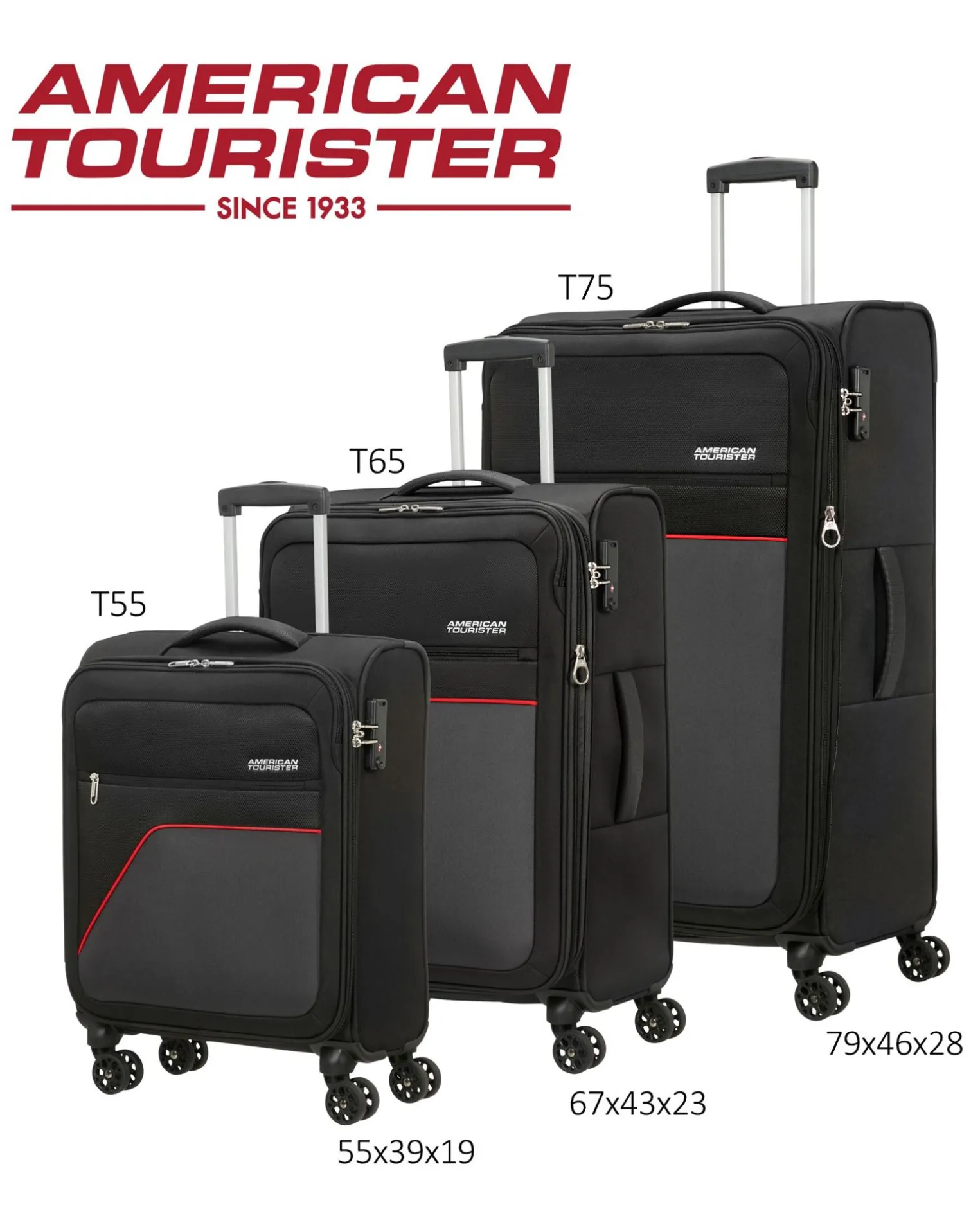 AMERICAN TOURISTER - TROLLEY NERO IN TESSUTO ESPANDIBILE CON LUCCHETTO TSA