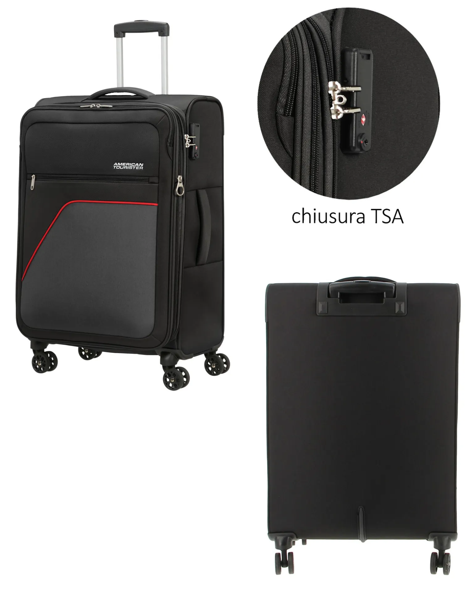 AMERICAN TOURISTER - TROLLEY NERO IN TESSUTO ESPANDIBILE CON LUCCHETTO TSA