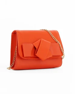 ANNES NICOLE - Pochette arancione con patta in vernice e fiocco removibile, MADE IN ITALY