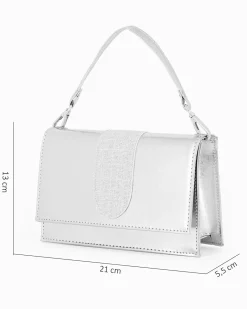 ANNES NICOLE - Pochette argento con patta e tracolla a catenina