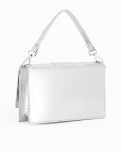 ANNES NICOLE - Pochette argento con patta e tracolla a catenina