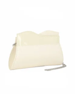 ANNES NICOLE - Pochette beige con bordo ondulato in vernice, MADE IN ITALY