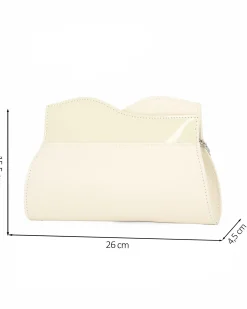 ANNES NICOLE - Pochette beige con bordo ondulato in vernice, MADE IN ITALY