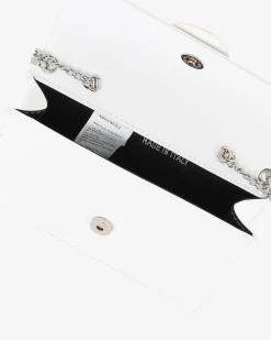 ANNES NICOLE - Pochette bianca con patta e tracolla a catenina