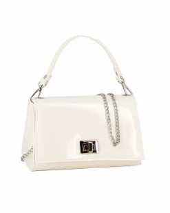 ANNES NICOLE - Pochette bianca un manico con patta in vernice e chiusura a girello, MADE IN ITALY