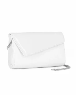 ANNES NICOLE - Pochette bianca con patta in vernice, MADE IN ITALY
