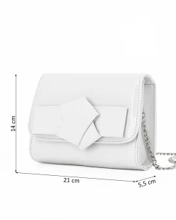 ANNES NICOLE - Pochette bianca con patta in vernice e fiocco removibile, MADE IN ITALY