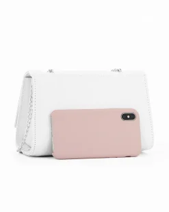 ANNES NICOLE - Pochette bianca con patta in vernice e doppia catenina, MADE IN ITALY