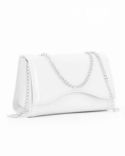 ANNES NICOLE - Pochette bianca con patta in vernice e doppia catenina, MADE IN ITALY