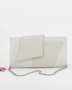 ANNES NICOLE - Pochette bianca con fascia e pattina glitterate, MADE IN ITALY