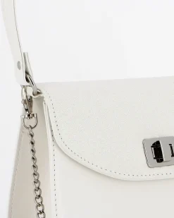 ANNES NICOLE - Pochette bianca un manico con patta glitterata, chiusura a girello e catenina removibile, MADE IN ITALY