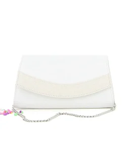 ANNES NICOLE - Pochette bianca con fascia glitterata sulla patta, MADE IN ITALY