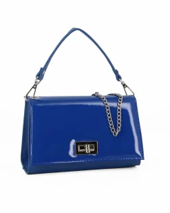 ANNES NICOLE - Pochette blu elettrico un manico con patta in vernice e chiusura a girello, MADE IN ITALY