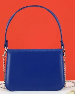 ANNES NICOLE - Pochette bluette un manico con patta glitterata, chiusura a girello e catenina removibile, MADE IN ITALY